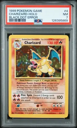 1999 POKEMON BASE SET UNLIMITED BLACK DOT ERROR #4 CHARIZARD-HOLO PSA 7 - Image 1