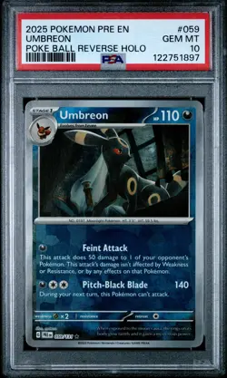 2025 POKEMON PRE EN-PRISMATIC EVOLUTIONS POKE BALL REVERSE HOLO UMBREON PSA 10 - Image 1