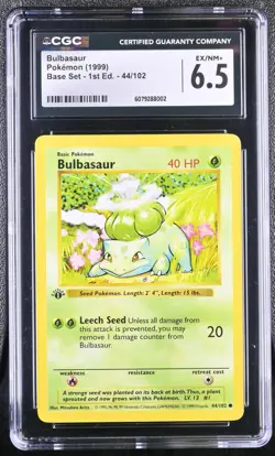 1999 Pokemon Game #44 Bulbasaur Base Set 1st Edition CGC 6.5 EX/NM+ - Image 1