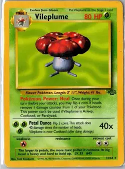 Vileplume 31/64 Regular NON Holo Jungle Set Pokemon Card WOTC LP - Image 1