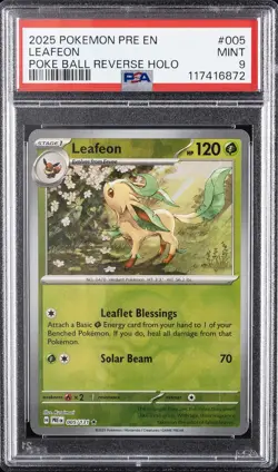 2025 POKEMON PRE EN-PRISMATIC EVOLUTIONS POKE BALL REVERSE HOLO LEAFEON PSA 9 - Image 1