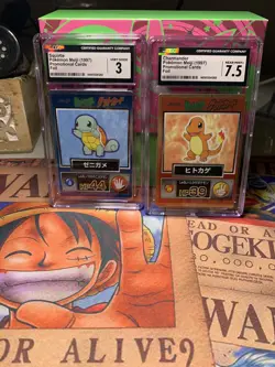 1997 Pokemon Japanese Charmander Meiji Promo Holo Foil CGC 7.5 + Squirtle Cgc 3 - Image 1