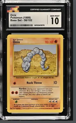 Onix 1999 Pokemon Base Set 56/102 CGC 10 Gem Mint Graded Card WOTC Vintage - Image 1