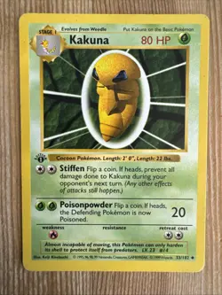 Kakuna 33/102 Base Set Shadowless 1st Edition Uncommon Pokemon Card HP - Image 1