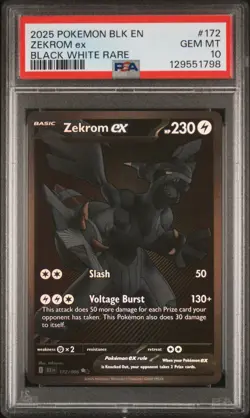 2025 POKEMON BLK EN-BLACK BOLT BLACK WHITE RARE #172 ZEKROM EX PSA 10 - Image 1