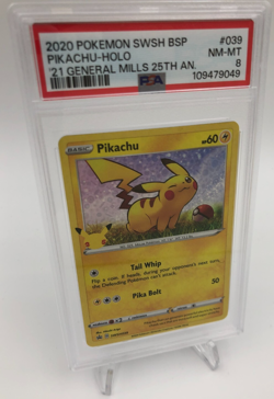 2020 POKEMON SWSH BSP Card PIKACHU HOLO #039 General Mills 25th Ann. grade PSA 8 - Image 1