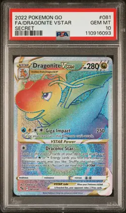 2022 POKEMON GO SECRET #081 FULL ART/DRAGONITE VSTAR PSA 10 - Image 1
