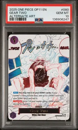 Gear Two PSA 10 One Piece English Card Luffy D. Monkey OP11-080 Alt Art 2025 - Image 1