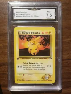 Pokemon 1st Edition Lt. Surge's Pikachu 84/132 Gym Challenge Graded 7.5 NM Plus - Image 1