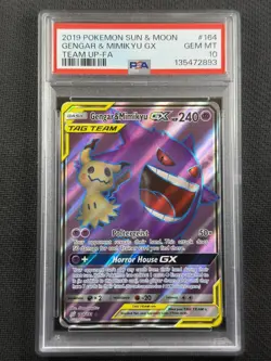 Pokemon Cards PSA 10 Gem Mt Gengar & Mimikyu Gx Team Up Tag Team S&M 164/181 - Image 1