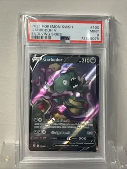 2021 POKEMON SWORD & SHIELD EVOLVING SKIES #100 GARBODOR V PSA 9 - Image 1