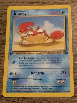1st Edition Krabby 51/62 Fossil Pokemon Card TCG WOTC - Image 1