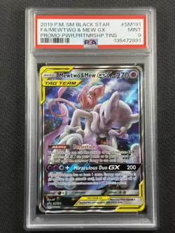 Pokemon Cards PSA 9 Mint Mewtwo & Mew GX Promo Power Tins Promo Tag Team #SM191 - Image 1