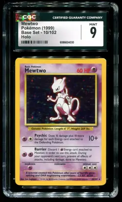 CGC 9 Mewtwo Holo Rare Base Set 1999 Pokemon Card #10 - Image 1