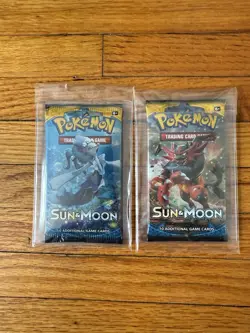 Lot of 2 Pokemon TCG Sun and Moon Base Set Booster Packs, New, Sealed - Image 1