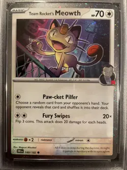 Team Rocket's Meowth Pokemon TCG Scarlet/Violet Cosmos Holo Promo 149/182 PSA 10 - Image 3