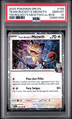 2025 POKEMON DRI EN-DESTINED RIVALS #149 TEAM ROCKET'S MEOWTH PSA 10 - Image 1