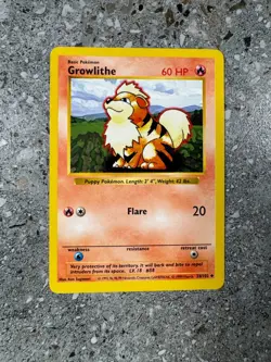 Pokemon TCG Cards SHADOWLESS Base Set Growlithe 28/102 Uncommon EXC - Image 1