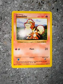 Pokemon TCG Cards SHADOWLESS Base Set Growlithe 28/102 Uncommon EXC - Image 3