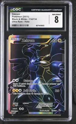 CGC 8 Zekrom 2011 Black & White 114/114 Ultra Rare Holo Pokemon Card - Image 1