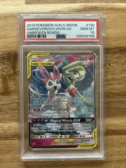 PSA 10 Gardevoir and Sylveon Tag Team GX 130/214, Unbroken Bonds Pokemon TCG - Image 1