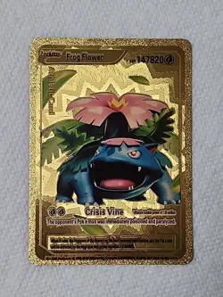 Gold Foil Fan Art Frog Flower Custom Display Card 147820HP Pokemon Card - Image 1