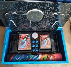 Pokemon TCG: Mega Charizard EX UPC Playmat, Card Sleeves, Deck Box, Dice & Coin - Image 1