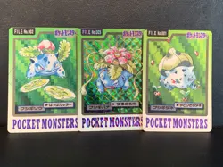 3 card set Venusaur Pokemon Bandai Carddass File No. 003 Holo Prism 1997 Vintage - Image 1