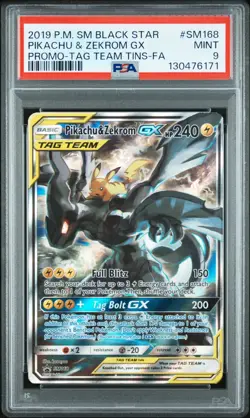 Pokemon Pikachu & Zekrom GX SM168 Tag Team Black Star Promo PSA 9 Mint - Image 1