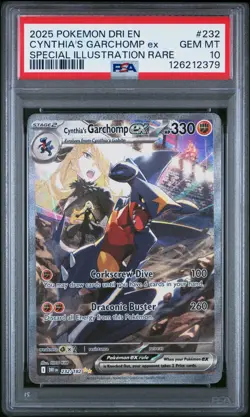 2025 Pokemon DRI EN Cynthia's Garchomp ex #232 Special Illustration Rare PSA 10 - Image 1