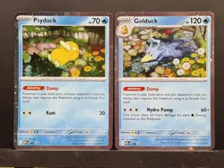 Pokemon TCG Mega Evolution Psyduck MEP 007 And Golduck MEP 008 Black Star Promo - Image 1