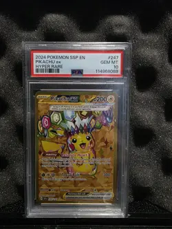 2024 Pokemon SSP EN Pikachu EX Hyper Rare #247 PSA 10 GEM MINT - Image 1