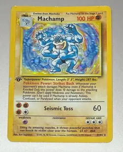 POKEMON TCG MACHAMP 1ST EDITION BASE SET RARE HOLO MODERATE/HEAVY PLAY - Image 1