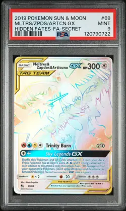 PSA 9 Moltres Zapdos Articuno GX #069 Pokemon SM Hidden Fates English 2019 - Image 1