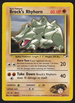 Pokemon Brock’s Rhyhorn 22/132 Non-Holo Rare Gym Heroes - Image 1