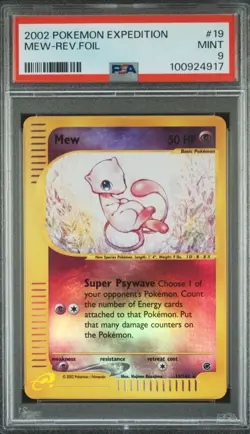 2002 Pokemon Expedition Mew 19/165 Reverse Holo Rare Card PSA 9 Mint POP 148 - Image 1