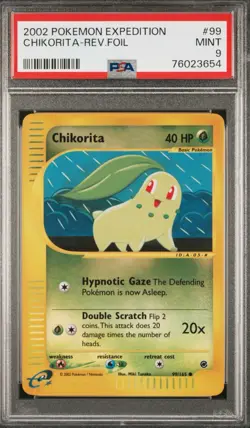 2002 Pokemon Expedition Base Set Chikorita 99/165 Reverse Holo Rare Card PSA 9 - Image 1
