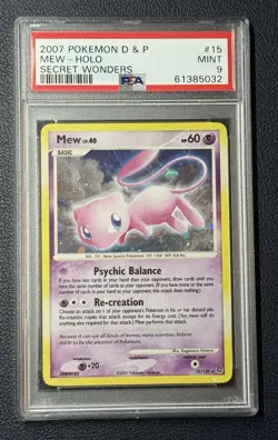 Pokemon Mew 15/132 Diamond & Pearl Secret Wonders Holo Bleed w/ Tail Swirl PSA 9 - Image 1