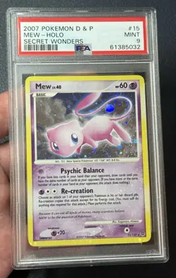 Pokemon Mew 15/132 Diamond & Pearl Secret Wonders Holo Bleed w/ Tail Swirl PSA 9 - Image 2