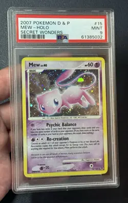 Pokemon Mew 15/132 Diamond & Pearl Secret Wonders Holo Bleed w/ Tail Swirl PSA 9 - Image 3