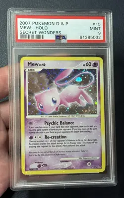 Pokemon Mew 15/132 Diamond & Pearl Secret Wonders Holo Bleed w/ Tail Swirl PSA 9 - Image 4