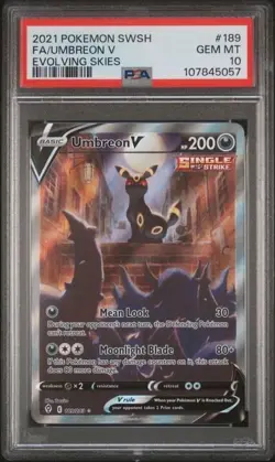 2021 POKEMON SWORD & SHIELD EVOLVING SKIES #189 FULL ART/UMBREON V PSA 10 - Image 1