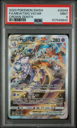 2023 POKEMON SWORD & SHIELD CROWN ZENITH #GG44 FULL ART/MEWTWO VSTAR PSA 9 - Image 1