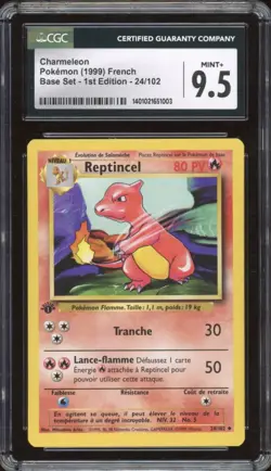 1999 Pokemon FRENCH 1st Edition Base Set Reptincel-Charmeleon 24/102 CGC 9.5 GEM - Image 1