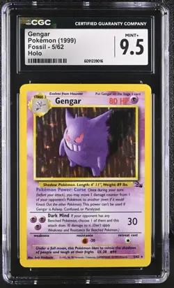 CGC 9.5 MINT+ Gengar 1999 Fossil 5/62 Holo Pokemon Card psa - Image 1