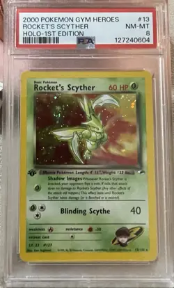 1999 Pokemon Jungle Rocket Scyther Holo 1st Edition PSA 8 - Image 1