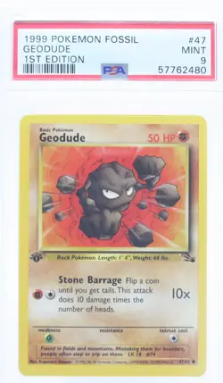 PSA 9 MINT 1999 Pokemon Fossil #47 Geodude 1st Edition !!! - Image 1