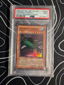 2003 YU-GI-OH! EUROPEAN METAL RAIDERS CATAPULT TURTLE #MRD-E075 PSA 9 - Image 1