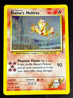 Blaine's Moltres SWIRL 1/132 MP/LP Gym Heroes Pokemon Card Holo Rare - Image 1