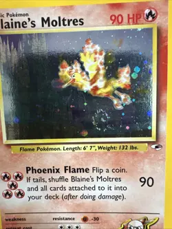 Blaine's Moltres SWIRL 1/132 MP/LP Gym Heroes Pokemon Card Holo Rare - Image 2